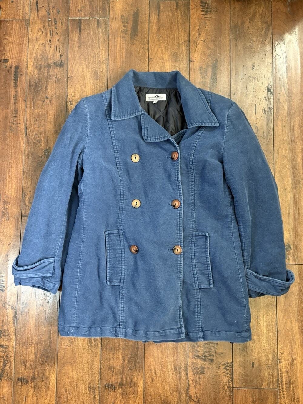 Vintage 90s Baci 900 Jacket Women’s M Blue Pea Coat Casual Lining 100% Cotton